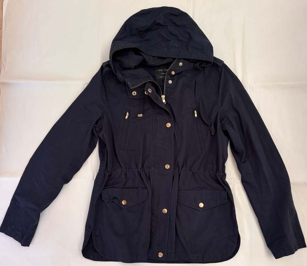 Love Tree Utility Jacket Size Medium Black Hooded Anorak Coat